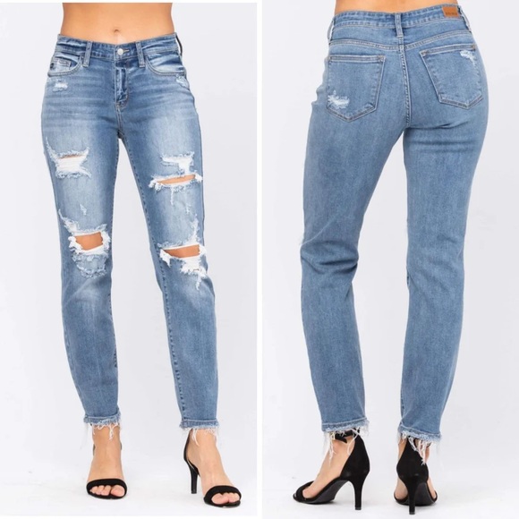 Judy Blue Denim - Judy Blue Light Blue Distressed Skinny Jeans Boyfriend Fit 18W Plus